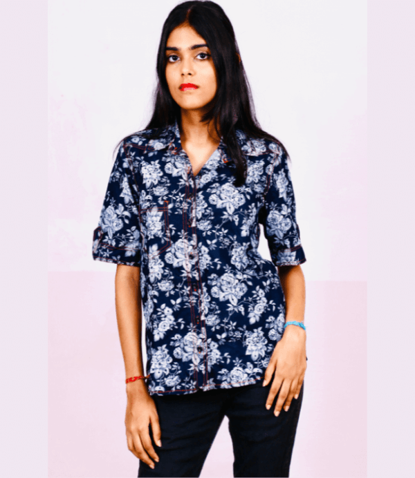 Denim printed top